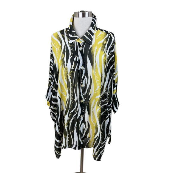 IC Connie K Collection Yellow Semi Sheer Flowing Tunic Lagenlook Size Large - Picture 1 of 4